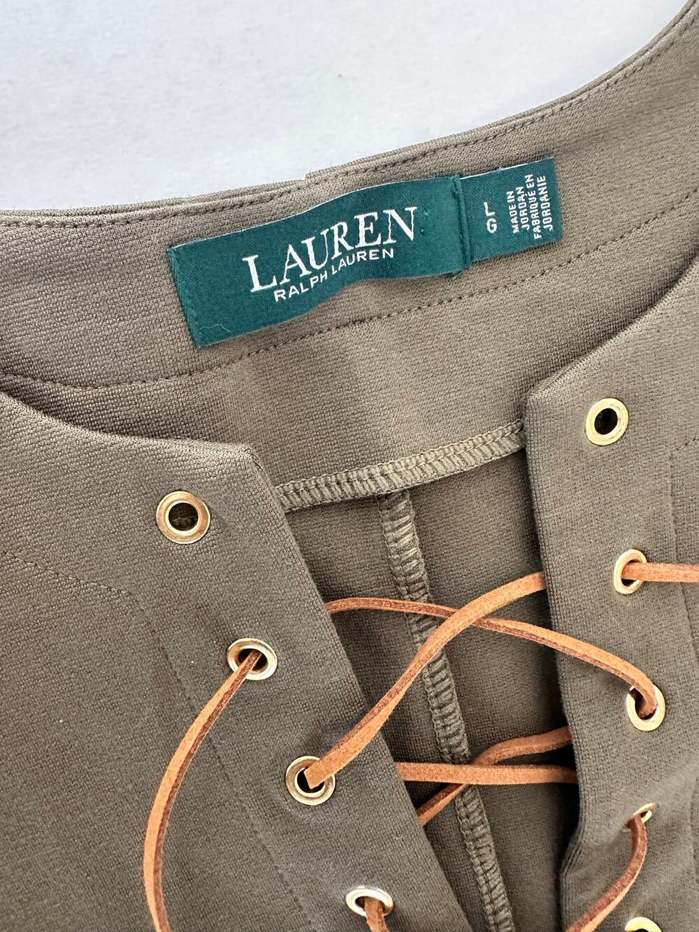 Lauren Ralph Lauren Olive Military Green Grommet Lace Up Swing Dress L